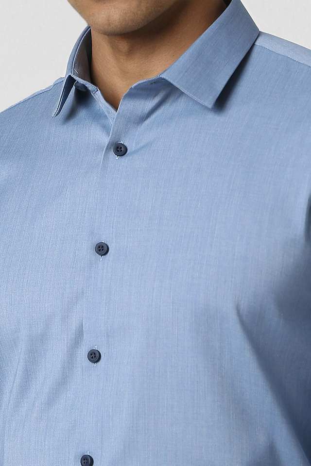 Buy VDOT blue Solid Blended Fabric Slim Fit Men's Formal Wear Shirt |  Shoppers Stop