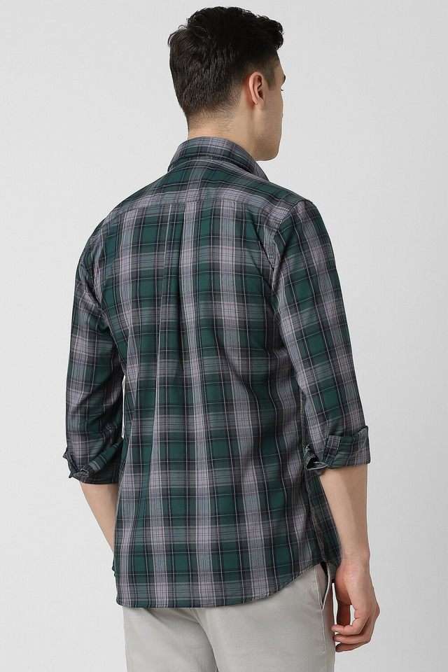Buy Van Heusen green Structured Cotton Slim Fit Men's Casual Shirt
