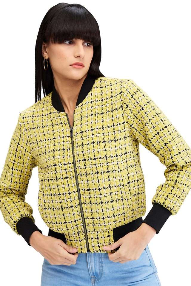 Checks-Polyester-Regular-Fit-Women-s-Jacket