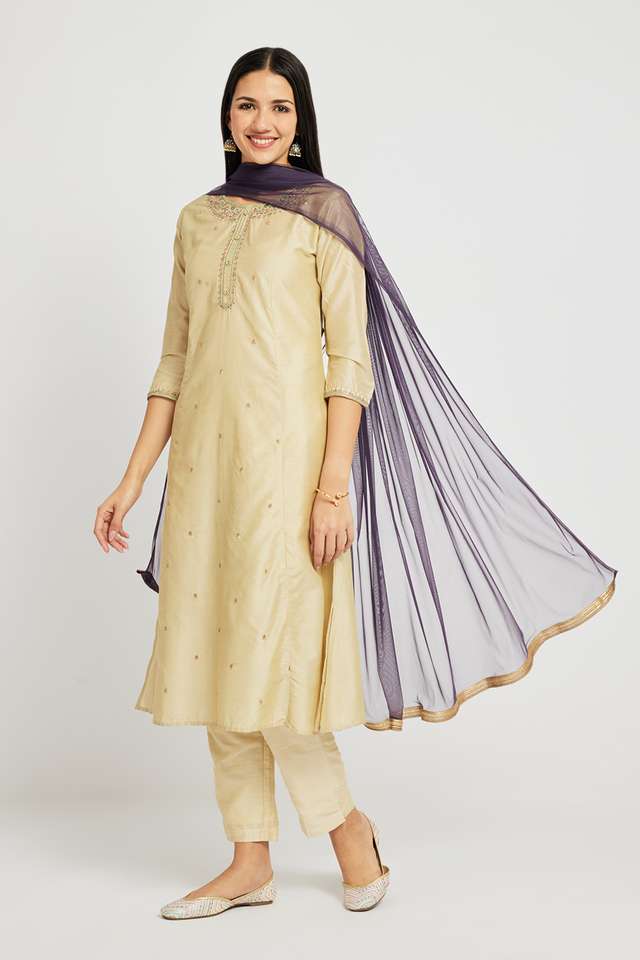 Solid-Silk-Round-Neck-Women-s-Festive-Wear-Kurta