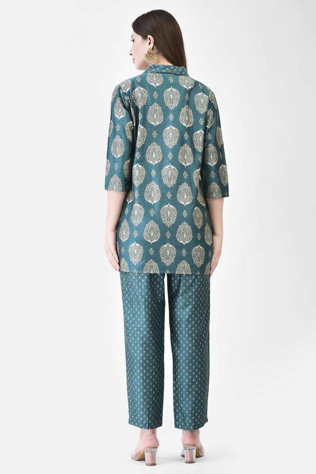 Printed-Silk-Collared-Women-s-Straight-Co-Ord-Set