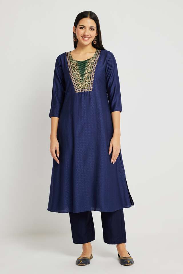 Solid-Viscose-Round-Neck-Women-s-Casual-Wear-Kurta