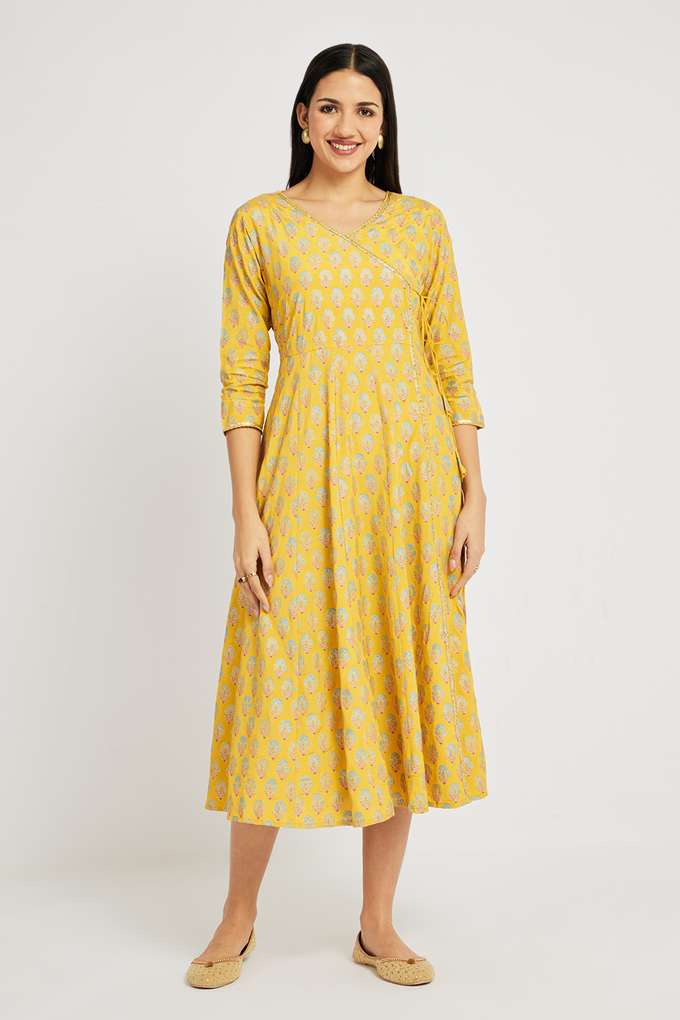 Printed-Silk-V-Neck-Women-s-Festive-Wear-Kurta