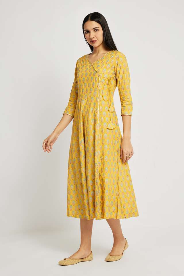 Printed-Silk-V-Neck-Women-s-Festive-Wear-Kurta