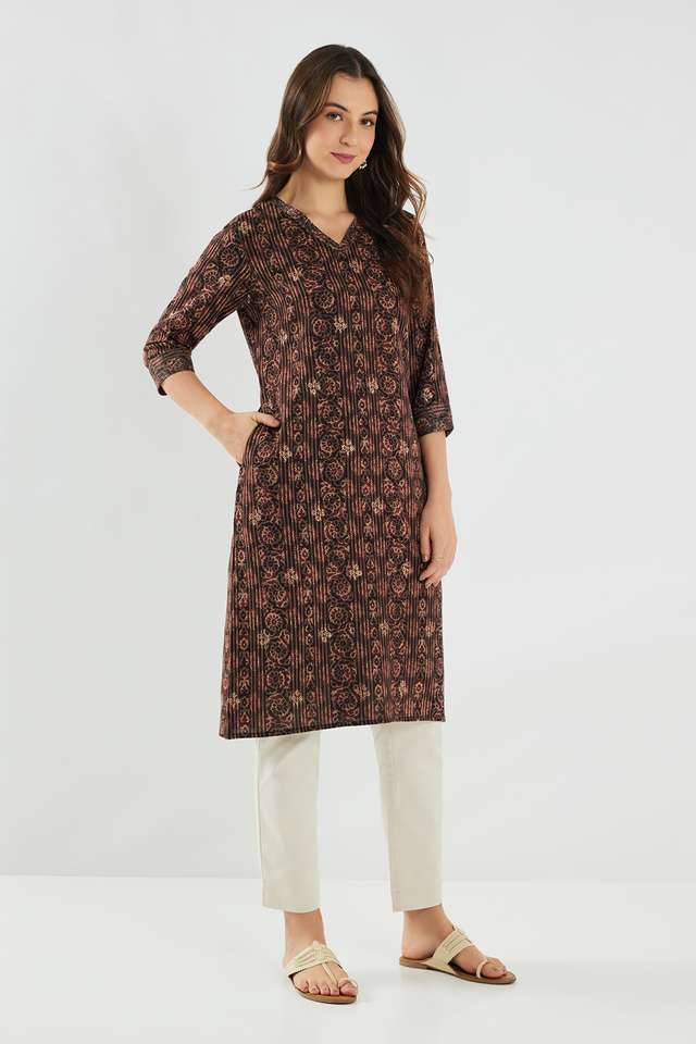 Printed-Rayon-V-Neck-Women-s-Casual-Wear-Kurta