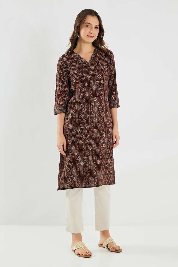 Printed-Rayon-V-Neck-Women-s-Casual-Wear-Kurta