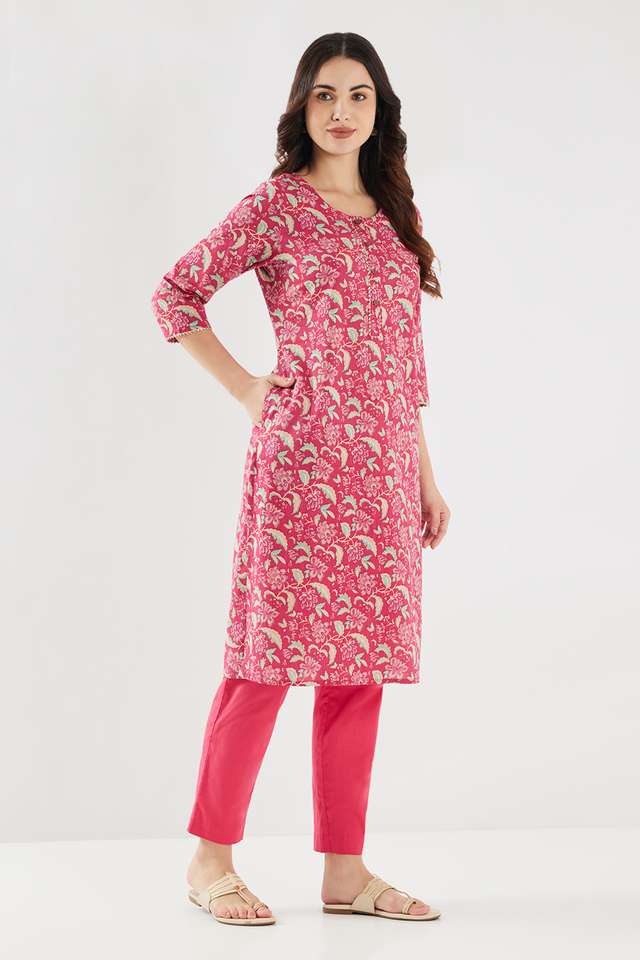 Printed-Cotton-Round-Neck-Women-s-Casual-Wear-Kurta