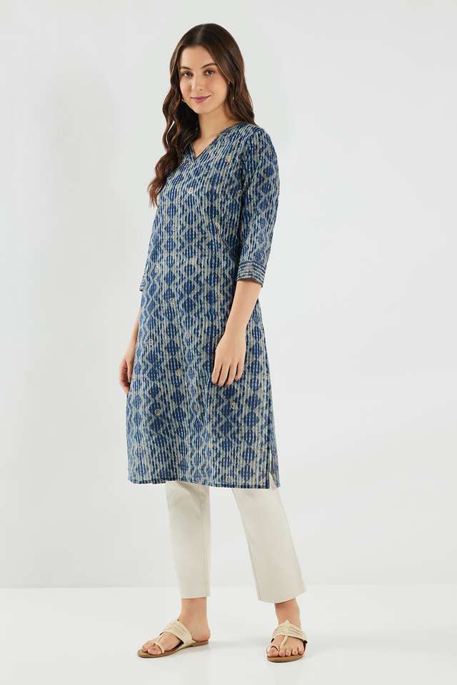 Printed-Cotton-V-Neck-Women-s-Casual-Wear-Kurta