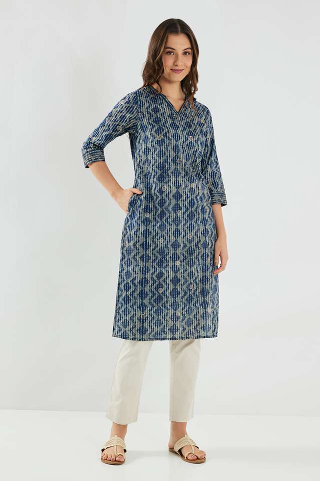Printed-Cotton-V-Neck-Women-s-Casual-Wear-Kurta