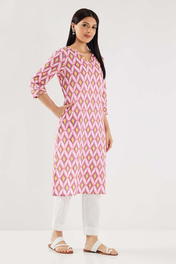 Printed-Cotton-V-Neck-Women-s-Casual-Wear-Kurta