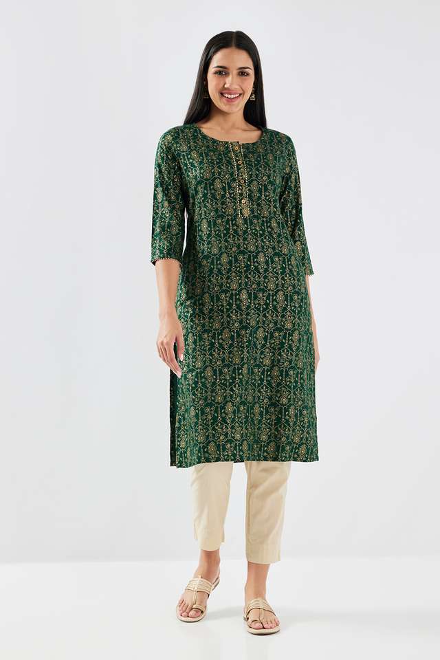 Printed-Rayon-Round-Neck-Women-s-Casual-Wear-Kurta