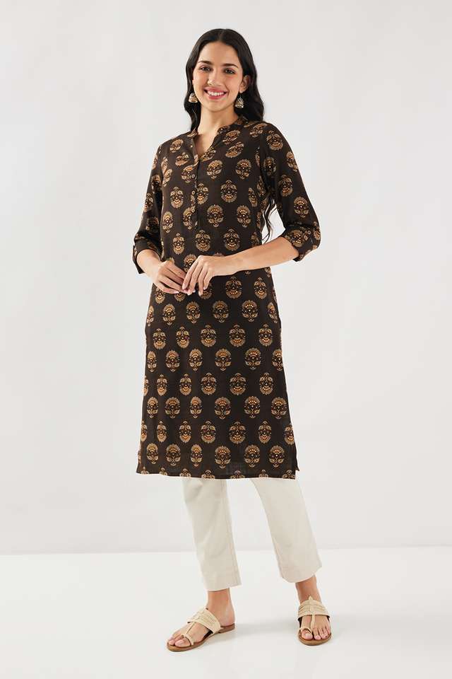 Printed-Blended-Fabric-Collared-Women-s-Casual-Wear-Kurta