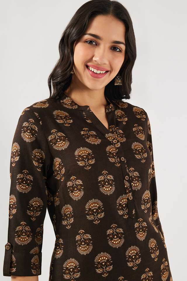 Printed-Blended-Fabric-Collared-Women-s-Casual-Wear-Kurta