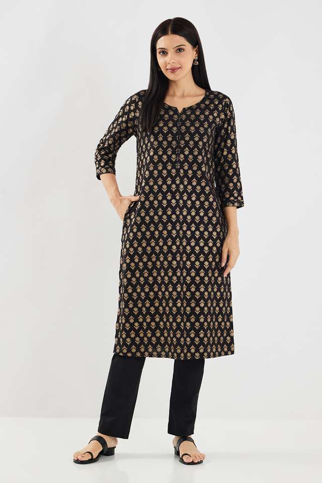 Printed-Rayon-V-Neck-Women-s-Casual-Wear-Kurta
