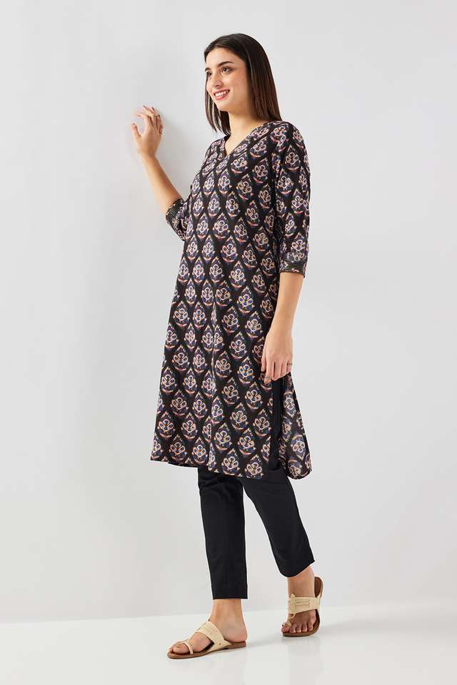 Printed-Cotton-V-Neck-Women-s-Casual-Wear-Kurta