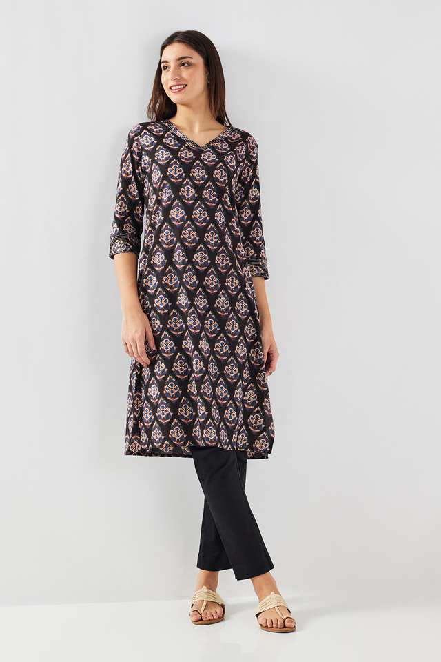 Printed-Cotton-V-Neck-Women-s-Casual-Wear-Kurta