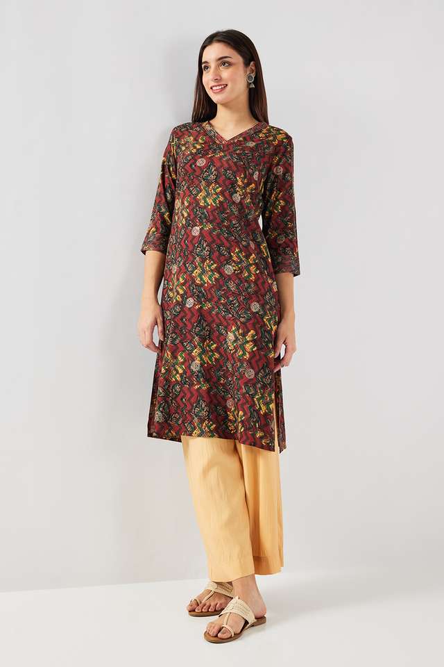 Printed-Rayon-V-Neck-Women-s-Casual-Wear-Kurta