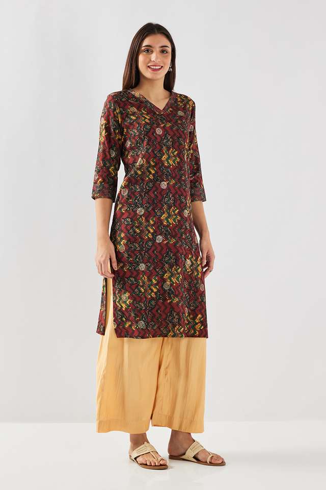Printed-Rayon-V-Neck-Women-s-Casual-Wear-Kurta