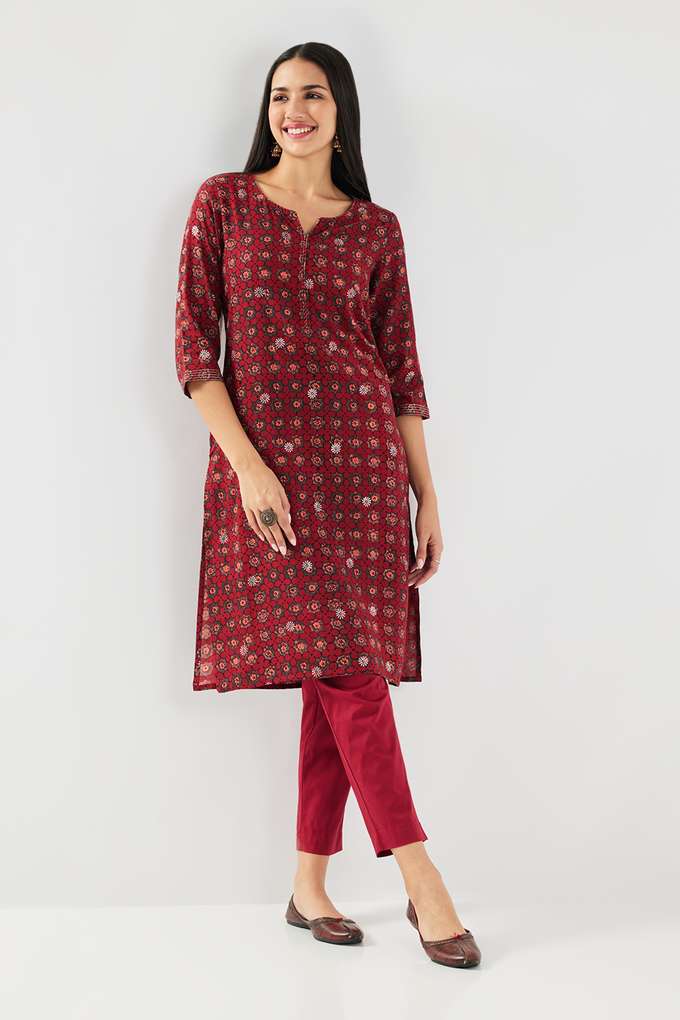 Printed-Rayon-V-Neck-Women-s-Casual-Wear-Kurta