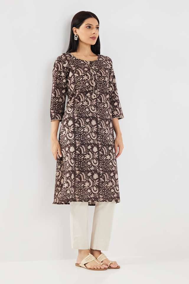 Printed-Cotton-Round-Neck-Women-s-Casual-Wear-Kurta