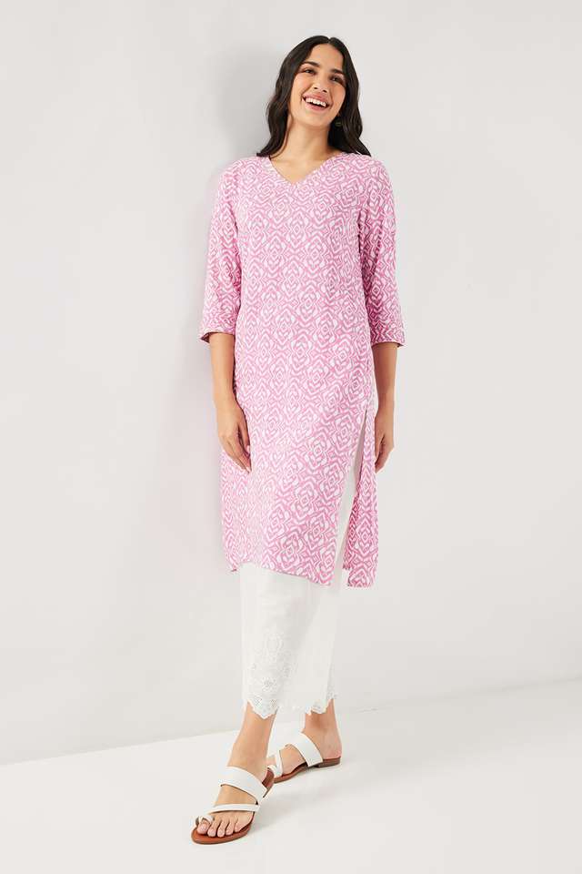 Printed-Rayon-V-Neck-Women-s-Casual-Wear-Kurta