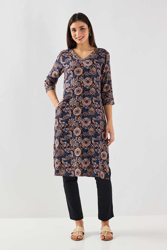 Printed-Rayon-V-Neck-Women-s-Casual-Wear-Kurta