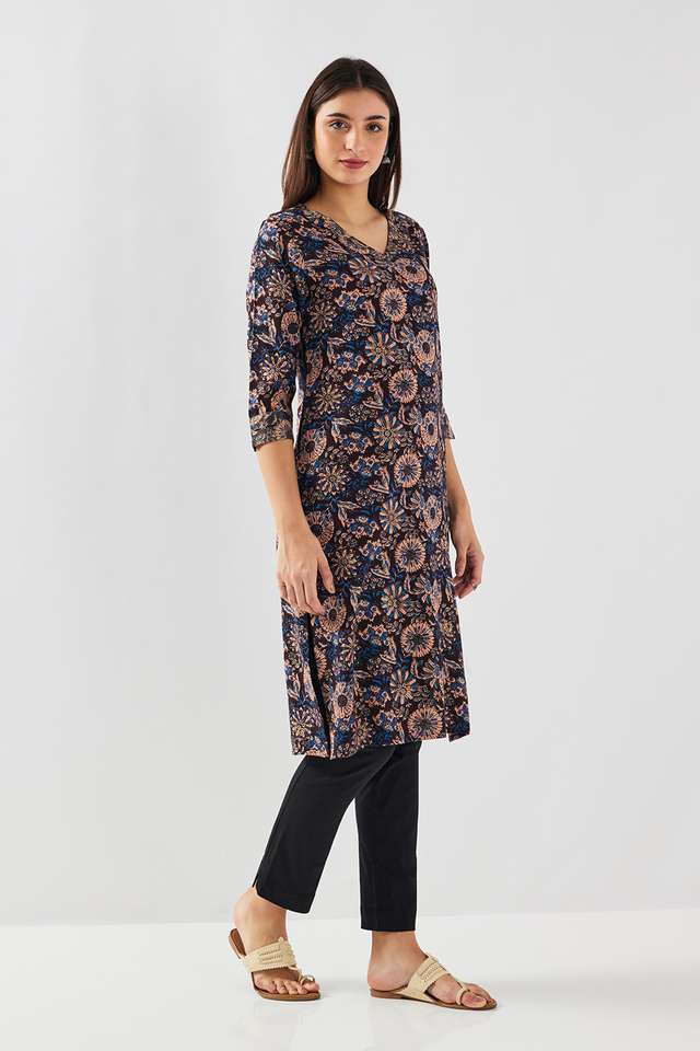 Printed-Rayon-V-Neck-Women-s-Casual-Wear-Kurta