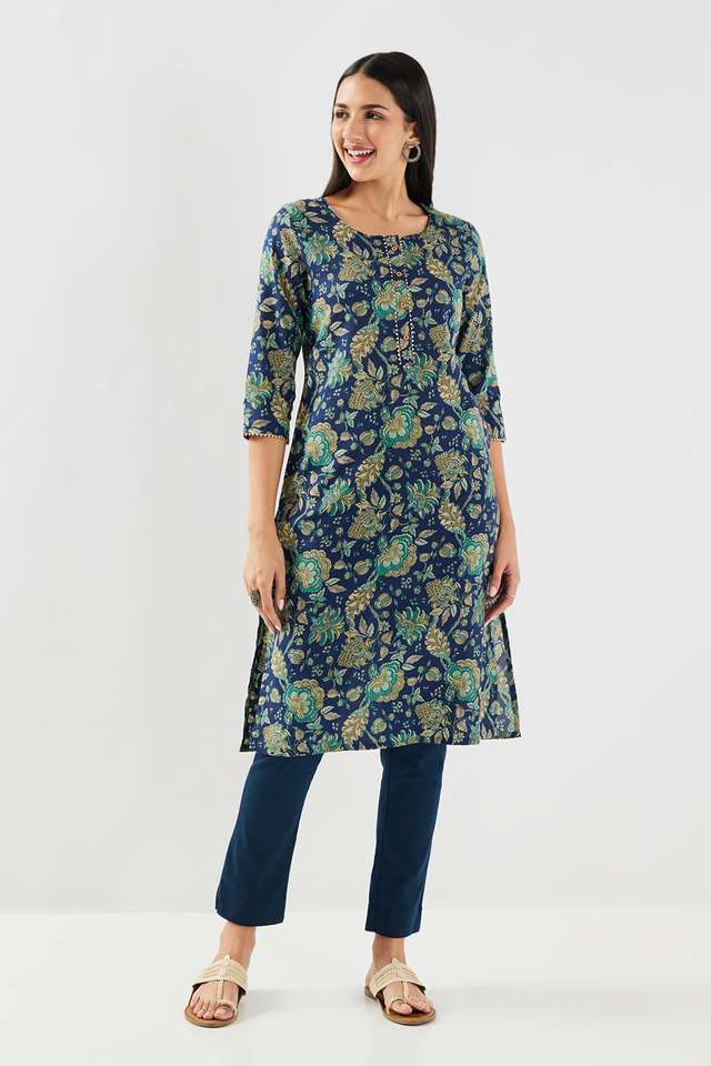 Printed-Cotton-Round-Neck-Women-s-Casual-Wear-Kurta