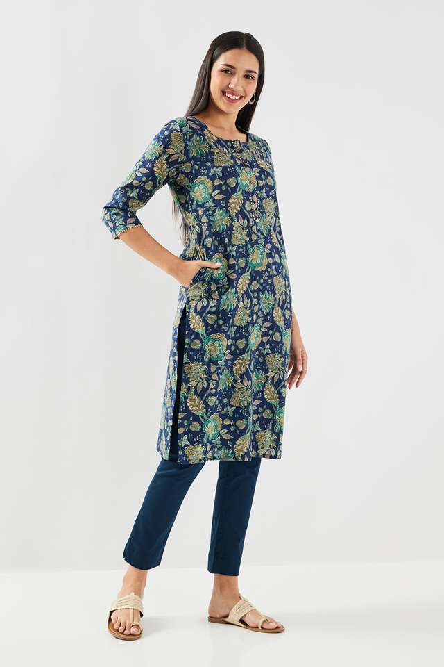 Printed-Cotton-Round-Neck-Women-s-Casual-Wear-Kurta