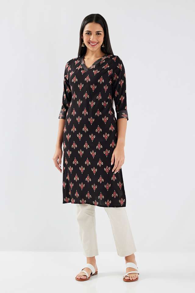 Printed-Rayon-V-Neck-Women-s-Casual-Wear-Kurta