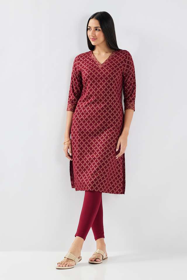 Geometric-Print-Rayon-Women-s-Casual-Wear-Kurta