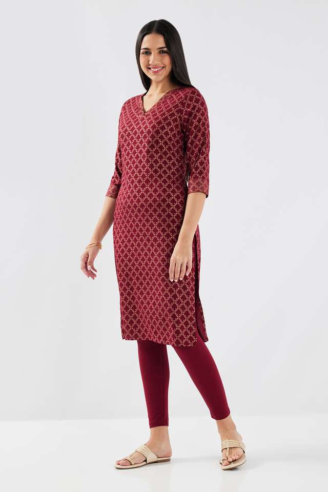 Geometric-Print-Rayon-Women-s-Casual-Wear-Kurta