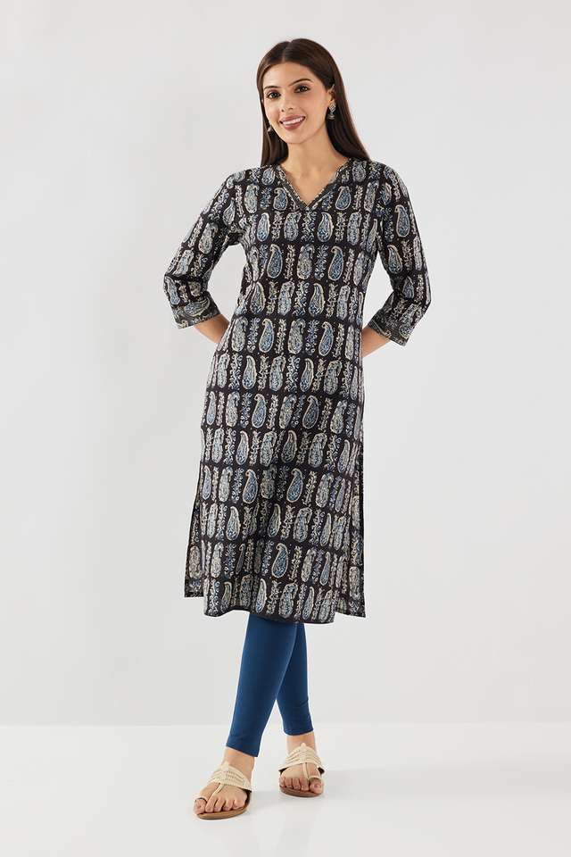 Printed-Cotton-V-Neck-Women-s-Casual-Wear-Kurta