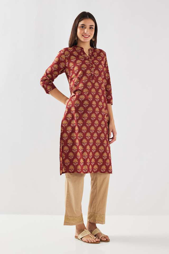 Printed-Cotton-Mandarin-Collar-Women-s-Casual-Wear-Kurta
