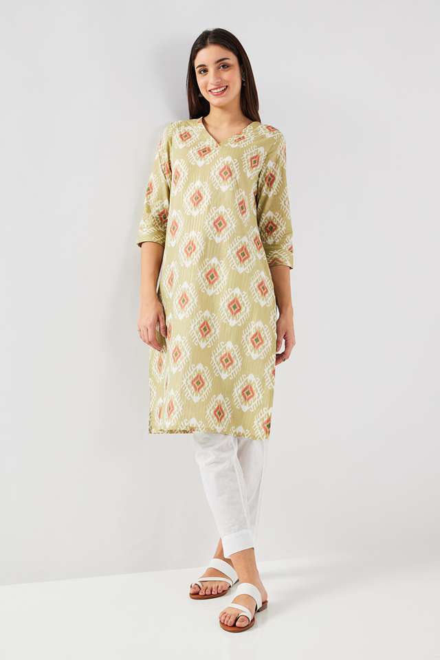 Printed-Blended-Fabric-V-Neck-Women-s-Casual-Wear-Kurta