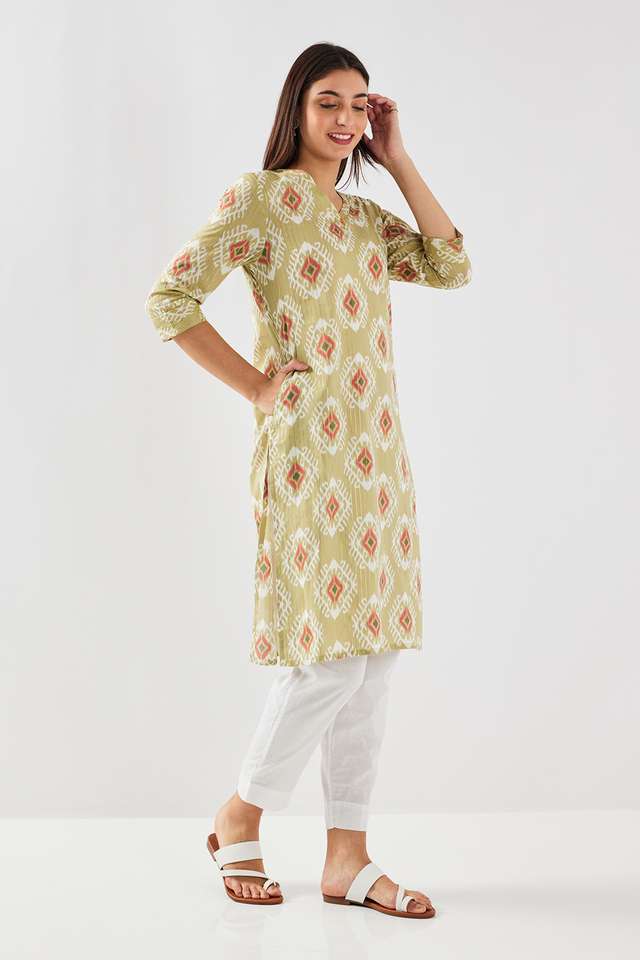 Printed-Blended-Fabric-V-Neck-Women-s-Casual-Wear-Kurta