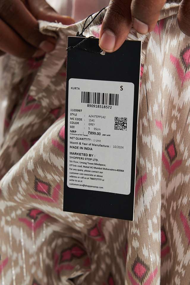 Printed-Blended-Fabric-V-Neck-Women-s-Casual-Wear-Kurta