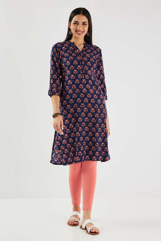 Floral-Polyester-Collared-Women-Fusion-Wear-Kurta