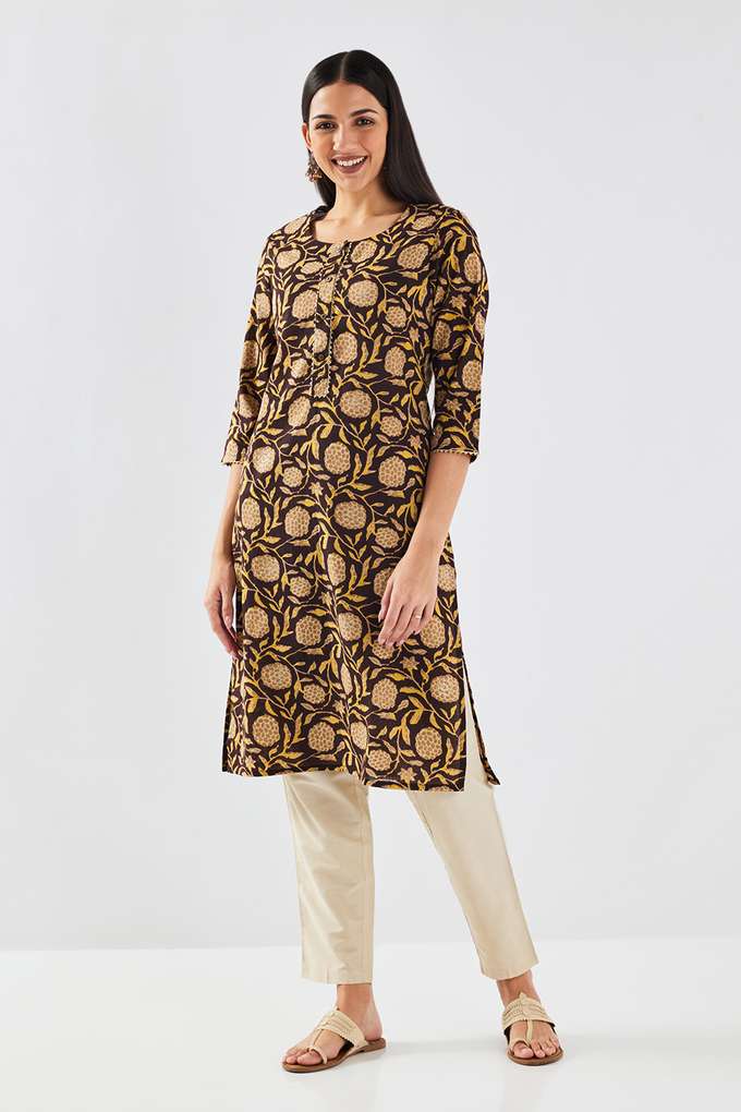 Printed-Cotton-Round-Neck-Women-s-Casual-Wear-Kurta