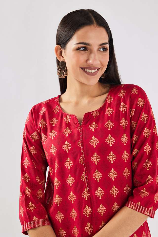 Printed-Viscose-Round-Neck-Women-s-Casual-Wear-Kurta