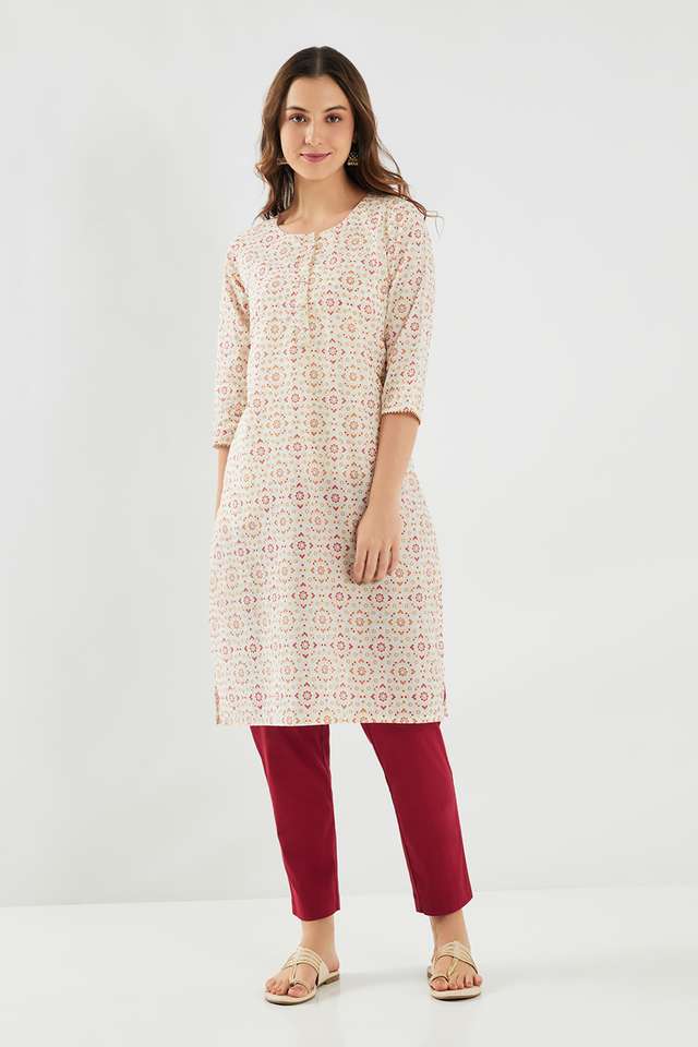 Printed-Cotton-V-Neck-Women-s-Casual-Wear-Kurta