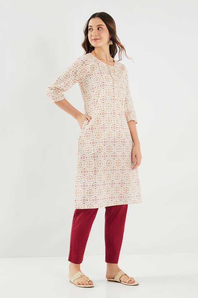 Printed-Cotton-V-Neck-Women-s-Casual-Wear-Kurta