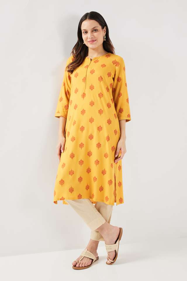 Printed-Rayon-V-Neck-Women-s-Casual-Wear-Kurta