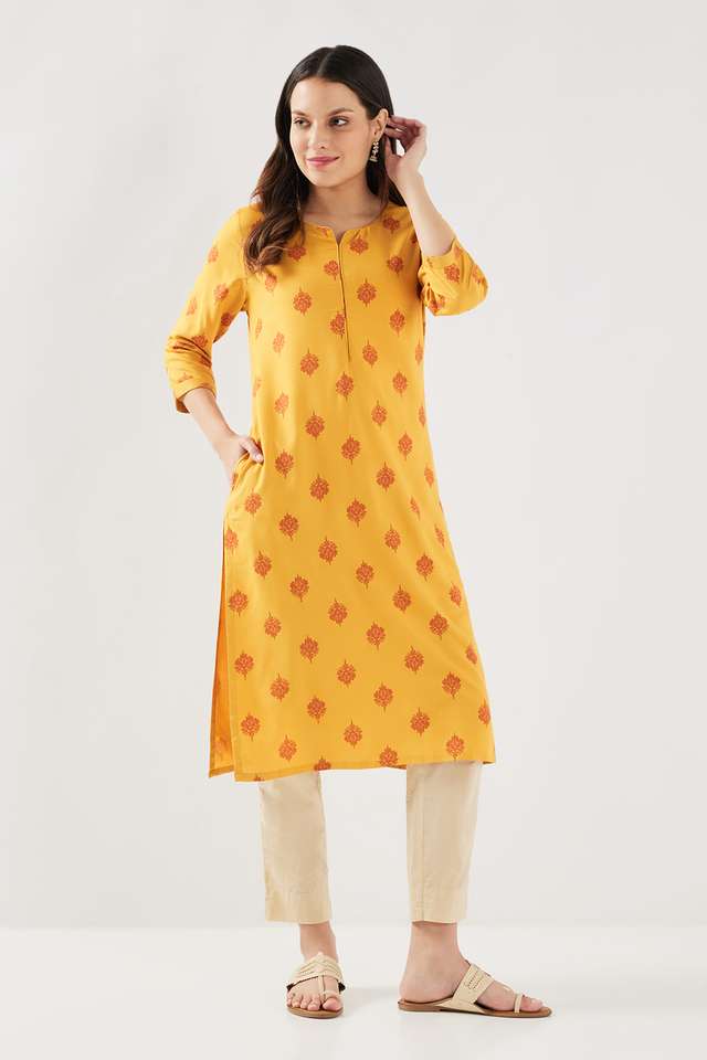 Floral-Rayon-Round-Neck-Women-Fusion-Wear-Kurta