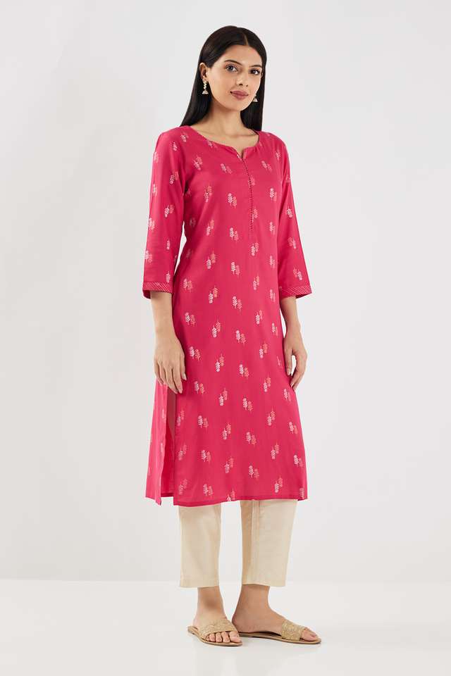 Printed-Rayon-V-Neck-Women-s-Casual-Wear-Kurta