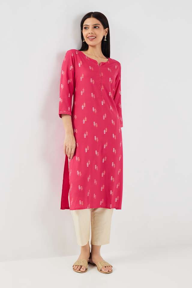 Printed-Rayon-V-Neck-Women-s-Casual-Wear-Kurta