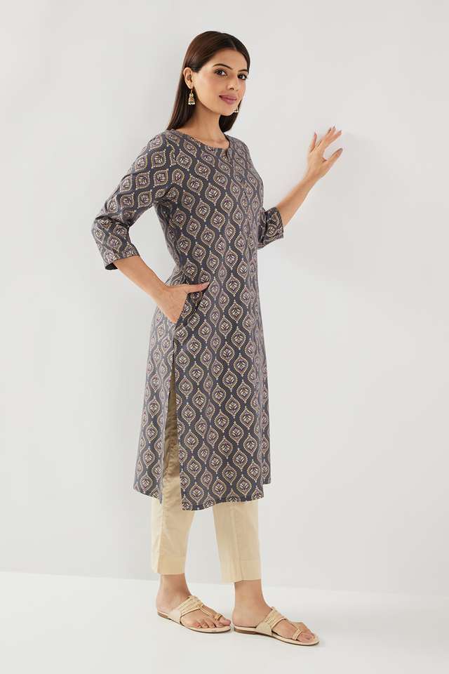 Printed-Rayon-V-Neck-Women-s-Casual-Wear-Kurta