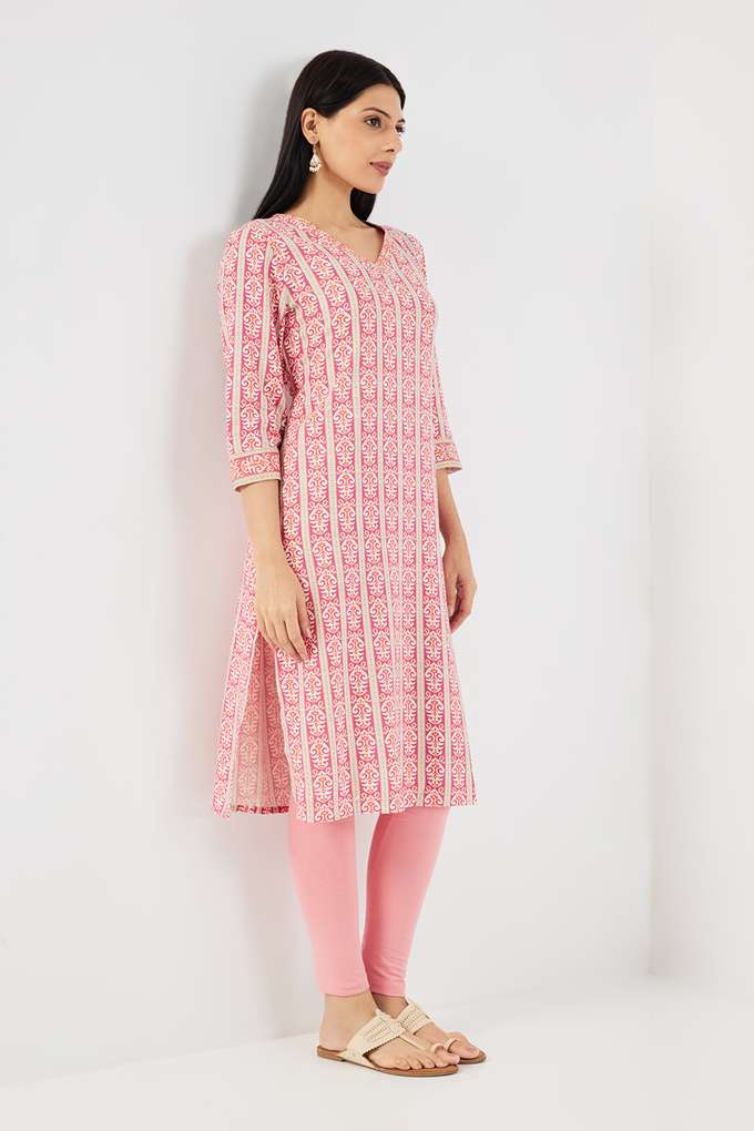 Printed-Rayon-V-Neck-Women-s-Casual-Wear-Kurta