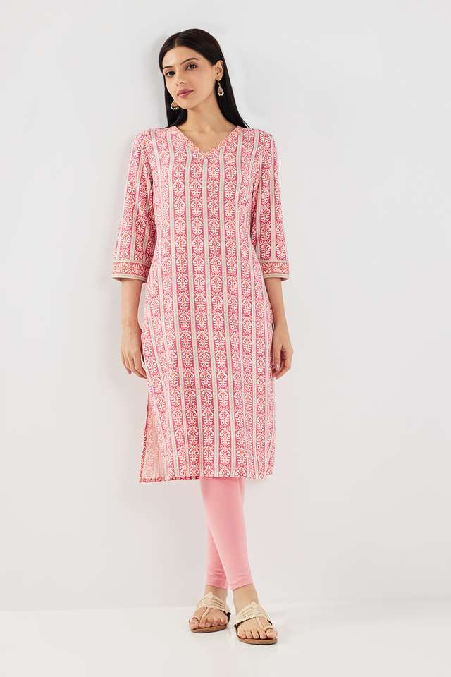 Printed-Rayon-V-Neck-Women-s-Casual-Wear-Kurta