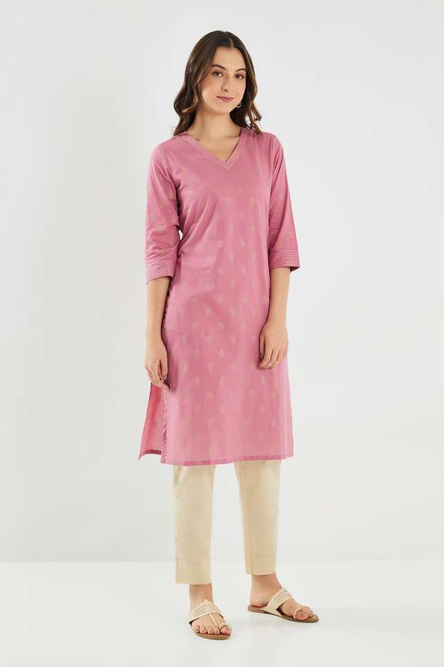 Printed-Cotton-V-Neck-Women-s-Casual-Wear-Kurta